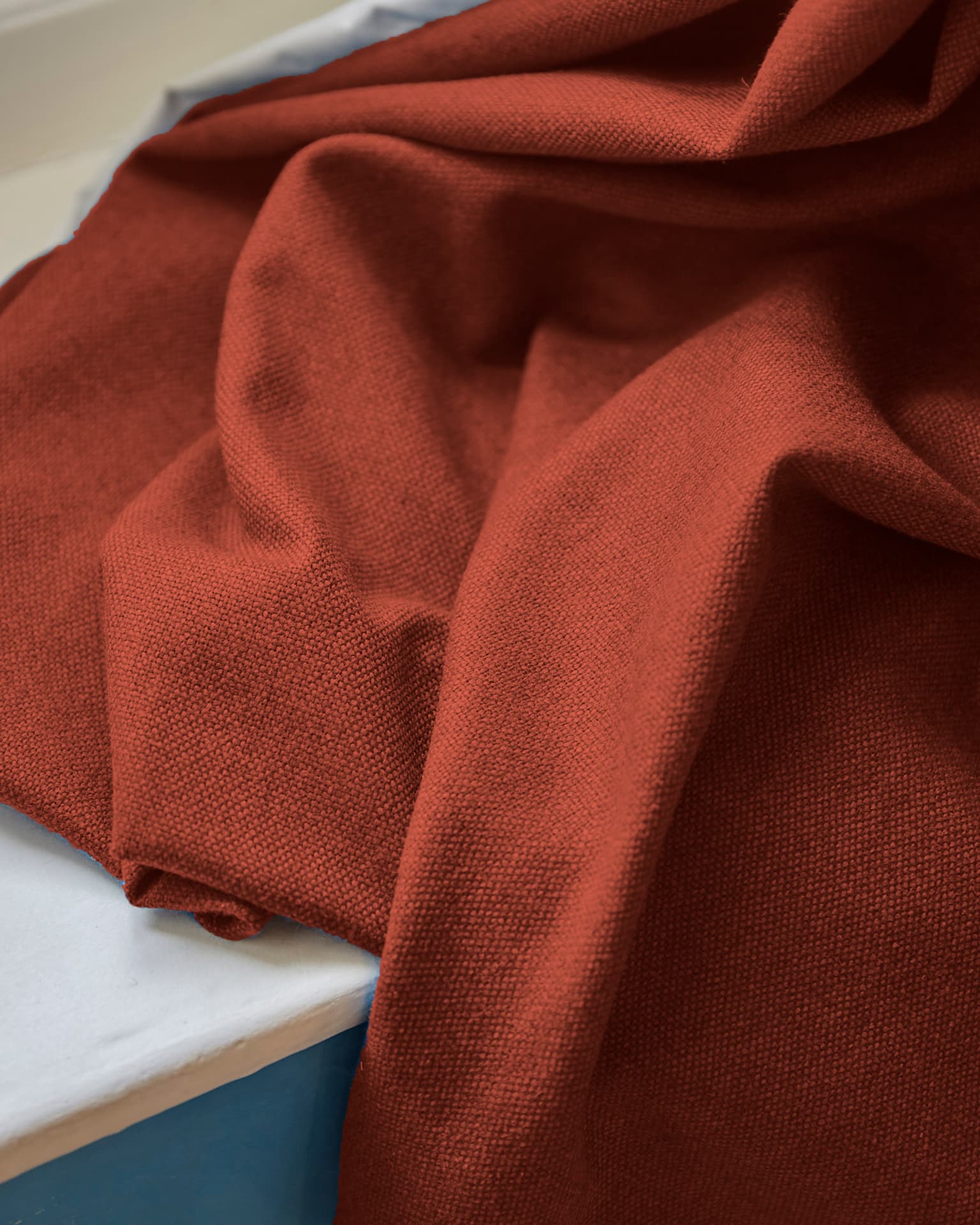 Stitched Orange Flax + Wool Pencil Pleat Custom Curtains